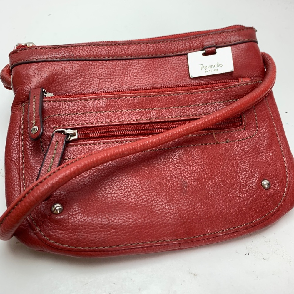 TIGNANELLO Red Pebble Leather Purse Crossbody Bag